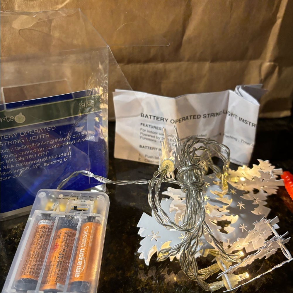 NWT In box Merry Brite White Tree String Lights. 10 White Trees on silver cord.